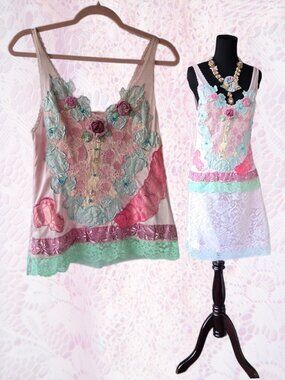Handmade Pink Rose and Embroidered Lace Blouse  Romantic Cottage Fairycore